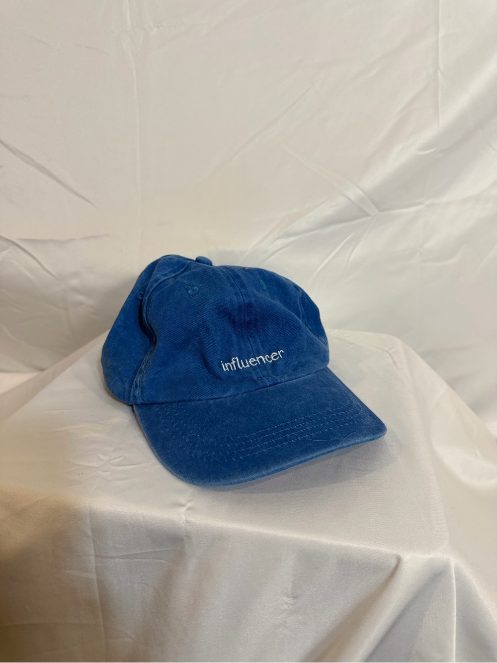 Influencer Embroidered Blue Cotton Baseball Cap